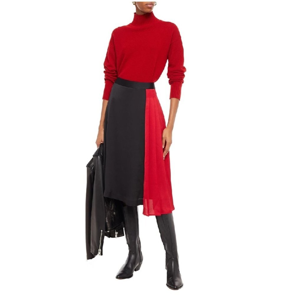 DKNY Pleated Two-tone Satin-crepe Mid Skirt Plus